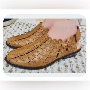 RIEKER NWT Sina brown woven leather sling back shoes